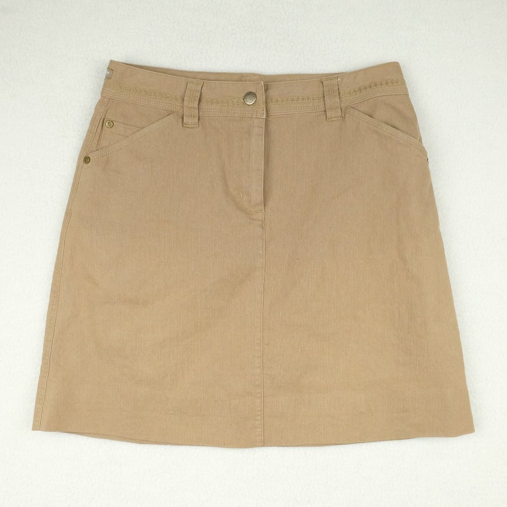 Woolrich Womens Circle Skirt 8 Beige Canvas Above Knee Outdoor Pockets Zip